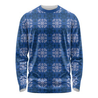 Royal Blue Hawaiian Quilt Long Sleeve Shirt Hawaii Pineapple Monstera Palaka Motifs - Polynesian Pride
