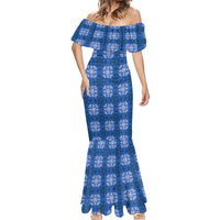 Royal Blue Hawaiian Quilt Mermaid Dress Hawaii Pineapple Monstera Palaka Motifs LT14 - Polynesian Pride