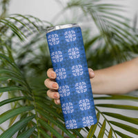Royal Blue Hawaiian Quilt Skinny Tumbler Hawaii Pineapple Monstera Palaka Motifs LT14 - Polynesian Pride