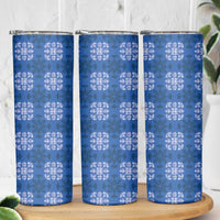 Royal Blue Hawaiian Quilt Skinny Tumbler Hawaii Pineapple Monstera Palaka Motifs LT14 - Polynesian Pride