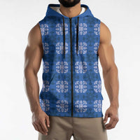 Royal Blue Hawaiian Quilt Sleeveless Zip Hoodie Hawaii Pineapple Monstera Palaka Motifs LT14 - Polynesian Pride