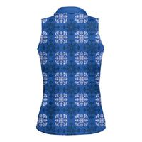 Royal Blue Hawaiian Quilt Women Sleeveless Polo Shirt Hawaii Pineapple Monstera Palaka Motifs LT14 - Polynesian Pride