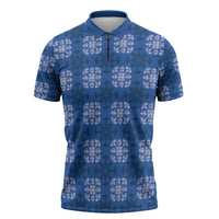 Royal Blue Hawaiian Quilt Zipper Polo Shirt Hawaii Pineapple Monstera Palaka Motifs LT14 Royal Blue - Polynesian Pride