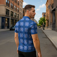 Royal Blue Hawaiian Quilt Zipper Polo Shirt Hawaii Pineapple Monstera Palaka Motifs LT14 - Polynesian Pride