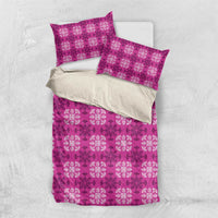 Pink Hawaiian Quilt Bedding Set Hawaii Pineapple Monstera Palaka Motifs - Polynesian Pride
