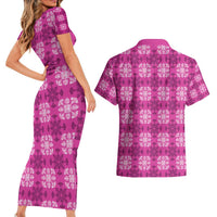Pink Hawaiian Quilt Couples Matching Short Sleeve Bodycon Dress and Hawaiian Shirt Hawaii Pineapple Monstera Palaka Motifs LT14 - Polynesian Pride