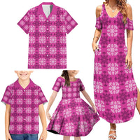 Pink Hawaiian Quilt Family Matching Summer Maxi Dress and Hawaiian Shirt Hawaii Pineapple Monstera Palaka Motifs LT14 - Polynesian Pride