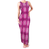 Pink Hawaiian Quilt Family Matching Tank Maxi Dress and Hawaiian Shirt Hawaii Pineapple Monstera Palaka Motifs LT14 Mom's Dress Pink - Polynesian Pride