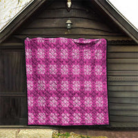 Pink Hawaiian Quilt Quilt Hawaii Pineapple Monstera Palaka Motifs - Polynesian Pride