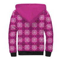 Pink Hawaiian Quilt Sherpa Hoodie Hawaii Pineapple Monstera Palaka Motifs LT14 - Polynesian Pride