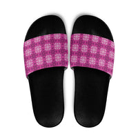 Pink Hawaiian Quilt Slide Sandals Hawaii Pineapple Monstera Palaka Motifs - Polynesian Pride