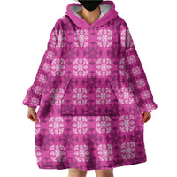 Pink Hawaiian Quilt Wearable Blanket Hoodie Hawaii Pineapple Monstera Palaka Motifs LT14 - Polynesian Pride