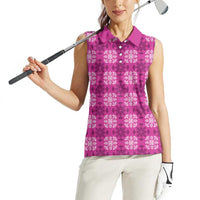 Pink Hawaiian Quilt Women Sleeveless Polo Shirt Hawaii Pineapple Monstera Palaka Motifs LT14 - Polynesian Pride