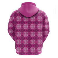 Pink Hawaiian Quilt Zip Hoodie Hawaii Pineapple Monstera Palaka Motifs - Polynesian Pride