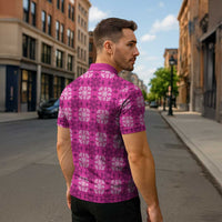 Pink Hawaiian Quilt Zipper Polo Shirt Hawaii Pineapple Monstera Palaka Motifs LT14 - Polynesian Pride