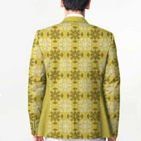Yellow Hawaiian Quilt Blazer Hawaii Pineapple Monstera Palaka Motifs - Polynesian Pride