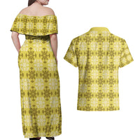 Yellow Hawaiian Quilt Couples Matching Off Shoulder Maxi Dress and Hawaiian Shirt Hawaii Pineapple Monstera Palaka Motifs LT14 - Polynesian Pride