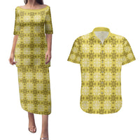 Yellow Hawaiian Quilt Couples Matching Puletasi and Hawaiian Shirt Hawaii Pineapple Monstera Palaka Motifs LT14 Yellow - Polynesian Pride