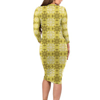 Yellow Hawaiian Quilt Family Matching Long Sleeve Bodycon Dress and Hawaiian Shirt Hawaii Pineapple Monstera Palaka Motifs LT14 - Polynesian Pride