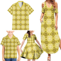 Yellow Hawaiian Quilt Family Matching Summer Maxi Dress and Hawaiian Shirt Hawaii Pineapple Monstera Palaka Motifs LT14 - Polynesian Pride