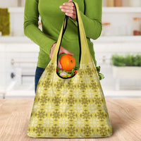 Yellow Hawaiian Quilt Grocery Bag Hawaii Pineapple Monstera Palaka Motifs - Polynesian Pride