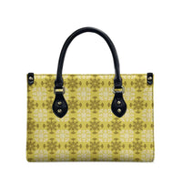 Yellow Hawaiian Quilt Leather Bag Hawaii Pineapple Monstera Palaka Motifs - Polynesian Pride