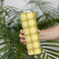 Yellow Hawaiian Quilt Skinny Tumbler Hawaii Pineapple Monstera Palaka Motifs LT14 - Polynesian Pride