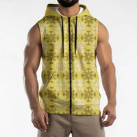 Yellow Hawaiian Quilt Sleeveless Zip Hoodie Hawaii Pineapple Monstera Palaka Motifs LT14 - Polynesian Pride