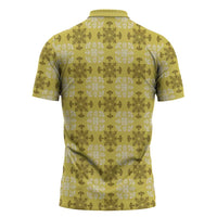 Yellow Hawaiian Quilt Zipper Polo Shirt Hawaii Pineapple Monstera Palaka Motifs LT14 - Polynesian Pride