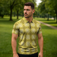 Yellow Hawaiian Quilt Zipper Polo Shirt Hawaii Pineapple Monstera Palaka Motifs LT14 - Polynesian Pride