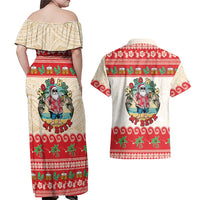 Mele Kalikimaka Hawaii Couples Matching Off Shoulder Maxi Dress and Hawaiian Shirt Funny Beer-Loving Santa Hawaiian Tropical LT14 - Polynesian Pride