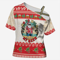 Mele Kalikimaka Hawaii Cross Shoulder Shirt Funny Beer-Loving Santa Hawaiian Tropical LT14 Female Red - Polynesian Pride