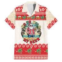 Mele Kalikimaka Hawaii Family Matching Off Shoulder Short Dress and Hawaiian Shirt Funny Beer-Loving Santa Hawaiian Tropical LT14 Dad's Shirt - Short Sleeve Red - Polynesian Pride