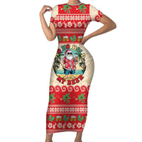 Mele Kalikimaka Hawaii Short Sleeve Bodycon Dress Funny Beer-Loving Santa Hawaiian Tropical LT14 Long Dress Red - Polynesian Pride
