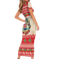 Mele Kalikimaka Hawaii Short Sleeve Bodycon Dress Funny Beer-Loving Santa Hawaiian Tropical LT14 - Polynesian Pride