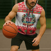 Mele Kalikimaka Hawaii Sleeveless Zip Hoodie Funny Beer-Loving Santa Hawaiian Tropical LT14 - Polynesian Pride