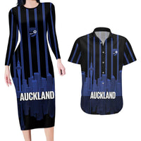 New Zealand Auckland Football Custom Couples Matching Long Sleeve Bodycon Dress and Hawaiian Shirt Go City of Sails Est 2025 LT14 Black - Polynesian Pride