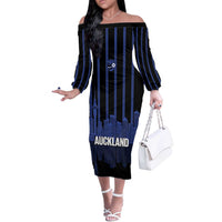 New Zealand Auckland Football Custom Off The Shoulder Long Sleeve Dress Go City of Sails Est 2025 LT14 Women Black - Polynesian Pride