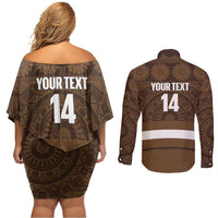 Bula Fiji Football Custom Couples Matching Off Shoulder Short Dress and Long Sleeve Button Shirt One Vanua One Team Tapa Pattern LT14 - Polynesian Pride