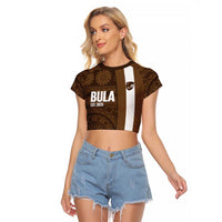 Bula Fiji Football Custom Raglan Cropped T Shirt One Vanua One Team Tapa Pattern