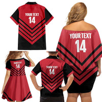 Hekari Papua New Guinea Football Custom Family Matching Off Shoulder Short Dress and Hawaiian Shirt Go PNG Red Army LT14 - Polynesian Pride