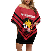 Hekari Papua New Guinea Football Custom Family Matching Off Shoulder Short Dress and Hawaiian Shirt Go PNG Red Army LT14 Mom's Dress Red - Polynesian Pride