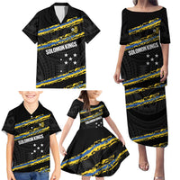 Kings Solomon Islands Football Custom Family Matching Puletasi and Hawaiian Shirt Come On Solomons Polynesian Grunge Style LT14 - Polynesian Pride