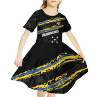 Kings Solomon Islands Football Custom Kid Short Sleeve Dress Come On Solomons Polynesian Grunge Style LT14 - Polynesian Pride