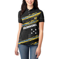 Kings Solomon Islands Football Custom Women Polo Shirt Come On Solomons Polynesian Grunge Style
