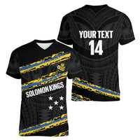Kings Solomon Islands Football Custom Women V-Neck T-Shirt Come On Solomons Polynesian Grunge Style LT14 - Polynesian Pride