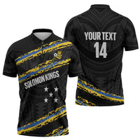 Kings Solomon Islands Football Custom Zipper Polo Shirt Come On Solomons Polynesian Grunge Style LT14 - Polynesian Pride