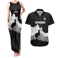 New Zealand South Island Football Custom Couples Matching Tank Maxi Dress and Hawaiian Shirt Aoraki Mount Cook With Kiwi Maori Pattern LT14 Black - Polynesian Pride