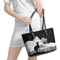 New Zealand South Island Football Custom Leather Tote Bag Aoraki Mount Cook With Kiwi Maori Pattern LT14 - Polynesian Pride