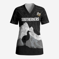 New Zealand South Island Football Custom Scrub Top Aoraki Mount Cook With Kiwi Maori Pattern LT14 Adult Black - Polynesian Pride